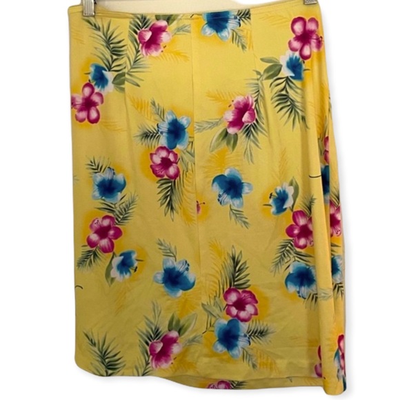 Yellow Hawaiian Print Skirt Vintage Y2K BodyCon High Waist Mini 90s Size Large - Picture 2 of 3